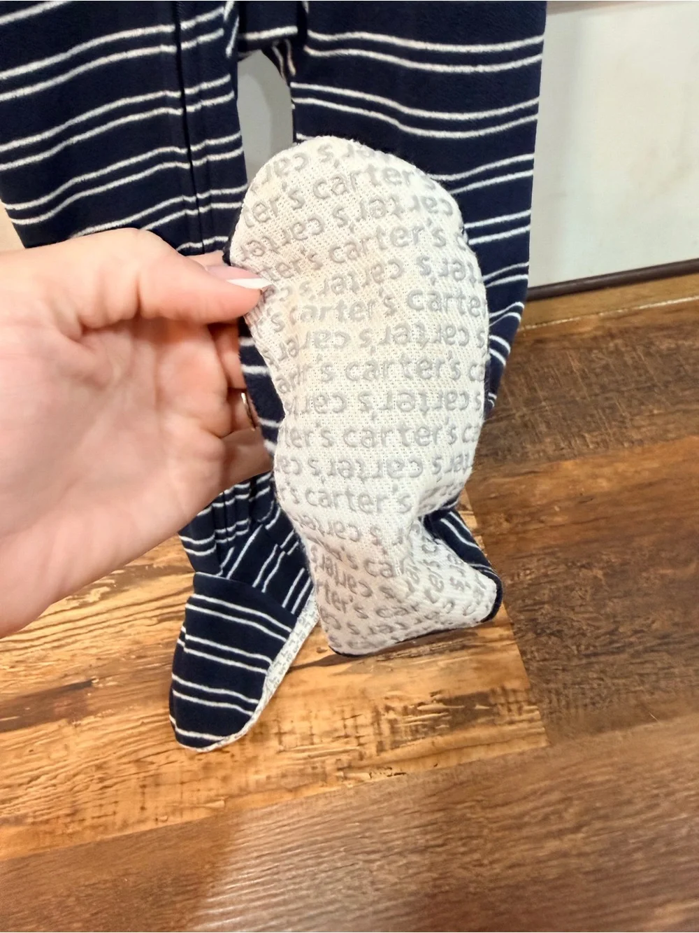 Carter's Navy and White Striped Footed One-Piece with Red Fire Truck
